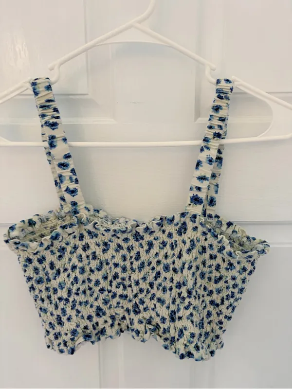 Vanilla Star Blue & White Smocked Floral Crop Top - Image 2