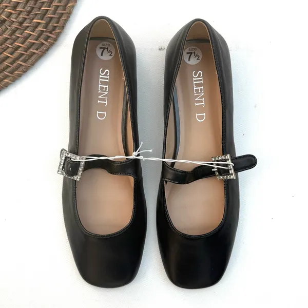Silent D Womens Shoes Black Leather Mary Janes Bling Buckle Size 38 7/7.5 - Image 2