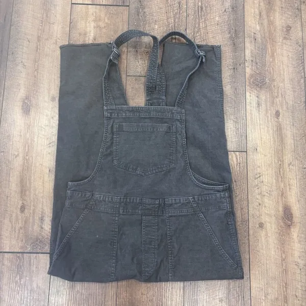 Aerie Womens Werk and Play Overalls Medium Grey Corduroy Stretch Raw Hem Hipster - Image 2