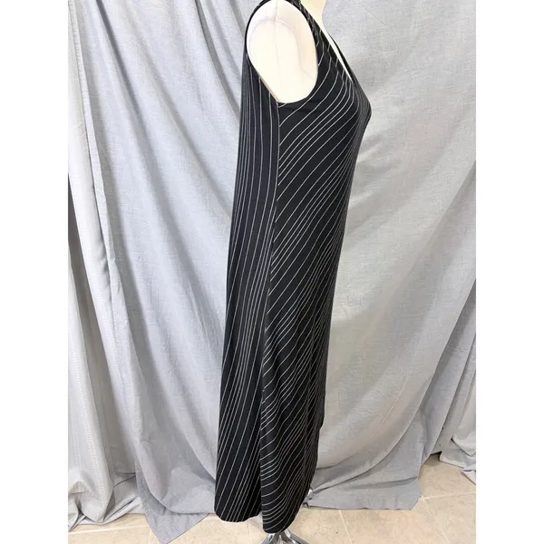 Chalet‎ Black White Pinstripe Bias Cut Sleeveless Asymmetrical Maxi Dress M USA - Image 6