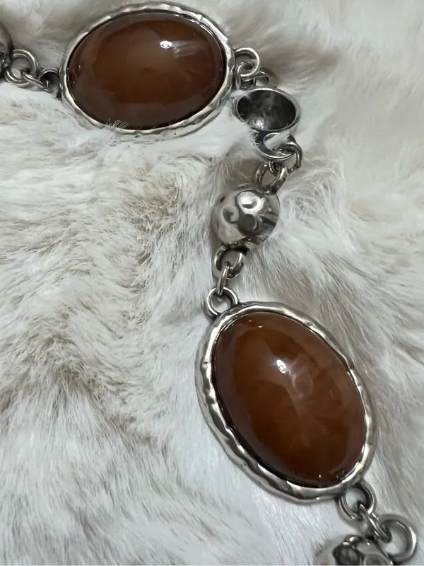 Brown Agate-Style Silver Link belt- Women one size - Image 2