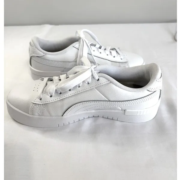 PUMA White Platform Sneakers Womens 6 /‎ Youth 4.5 Clean Girl Minimalist Shoes - Image 12