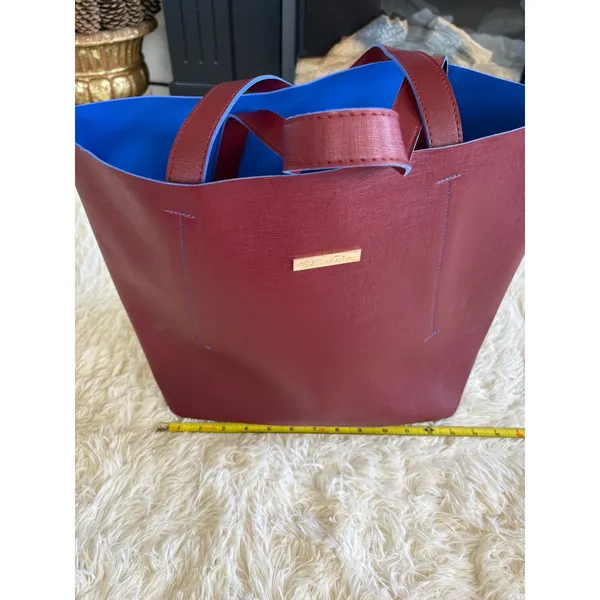 Oscar de la Renta Reversible Tote Bag Maroon Red‎ Blue Shopper Carryall Purse - Image 4
