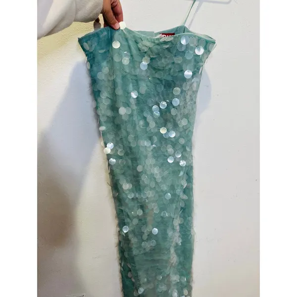 STAUD Seafoam Green Shimmering Sequined Strapless Casey Midi Gown size 2 - Image 4