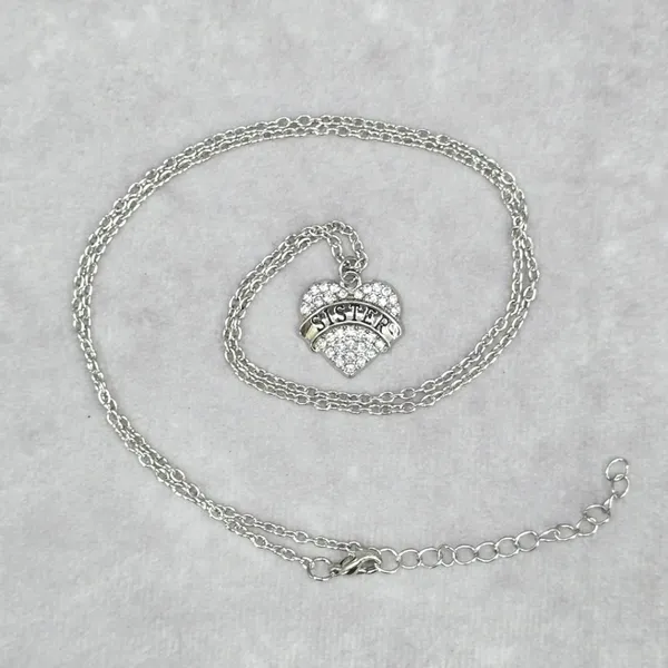 Silver Heart Rhinestone Gem Chain Pendant Link Fashion Jewlery‎ Necklace JB2-85 - Image 2
