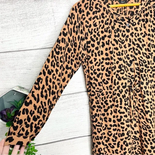 Rails Bella Jaguar Long Sleeve Leopard Print Shirt Dress Tie Waist Size Medium - Image 5