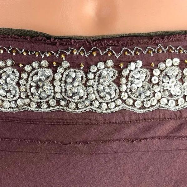 Vintage Dimri Purple Ruffle Tiered Rhinestone Peasant Boho Midi A-Line Skirt M - Image 5