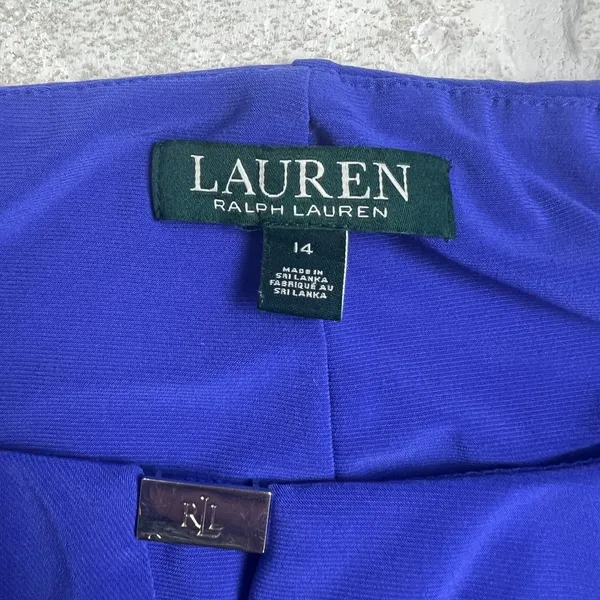 Lauren Ralph Lauren Dress 14 Purple‎ Faux Wrap Ruched Flattering Draped Classic - Image 8