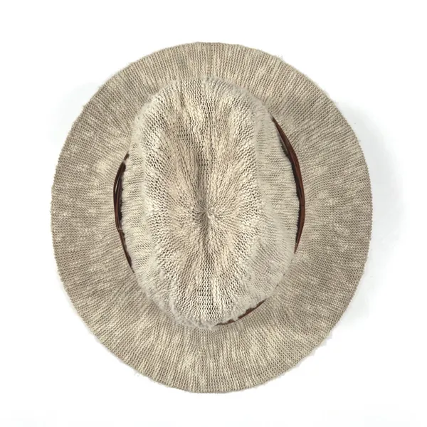 Hinge Womens Knit Fedora Sun Hat Oatmeal Beige Brown Band One‎ Size Boho EUC - Image 3