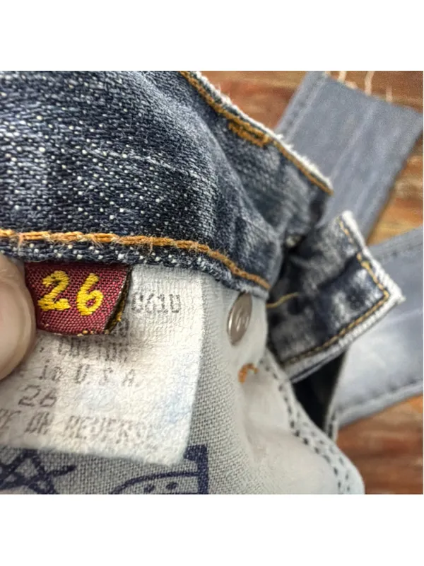 7 For All Mankind Bootcut VTG Y2K Jeans Raw Cut Hem Made in USA 100% Cotton 26 - Image 7