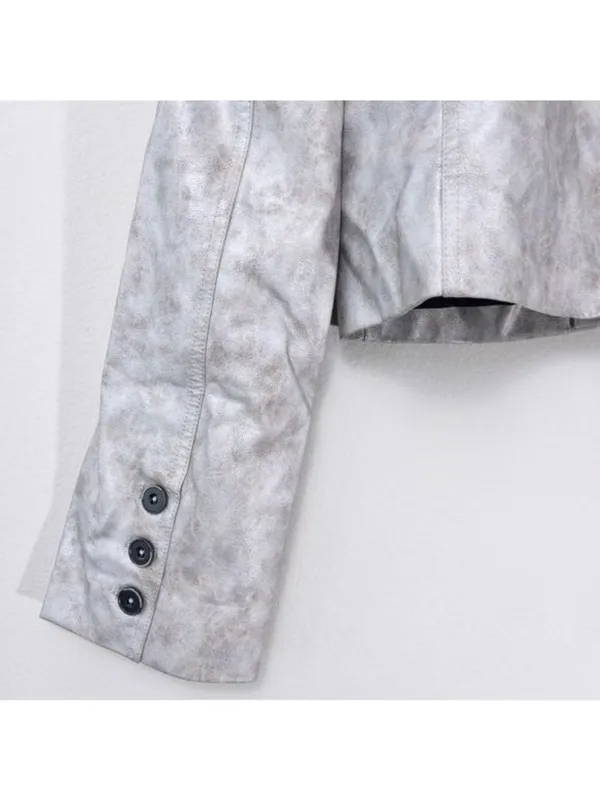 NWT Free People Block Party Metallic Blazer M Silver Vegan Leather Cropped Vneck - Image 8