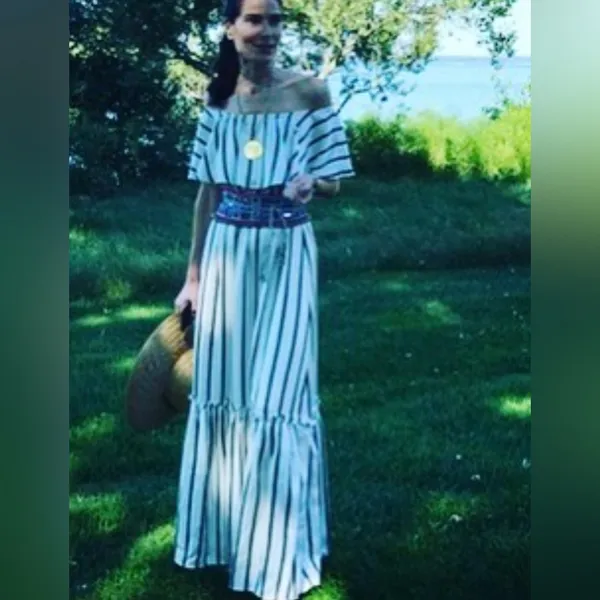 Astier New York Amal Striped Maxi Dress Pink Green XS Ruffle 100% Silk $595 - Image 15