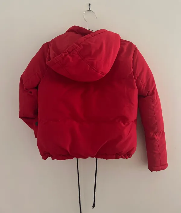 Brave Soul Red Puffer Coat Cropped - Image 4
