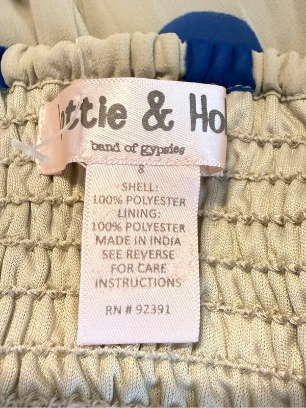 Lottie & Holly Polka Dot Fit & Flare Dress Size 8 Beige Blue Criss Cross Straps - Image 7