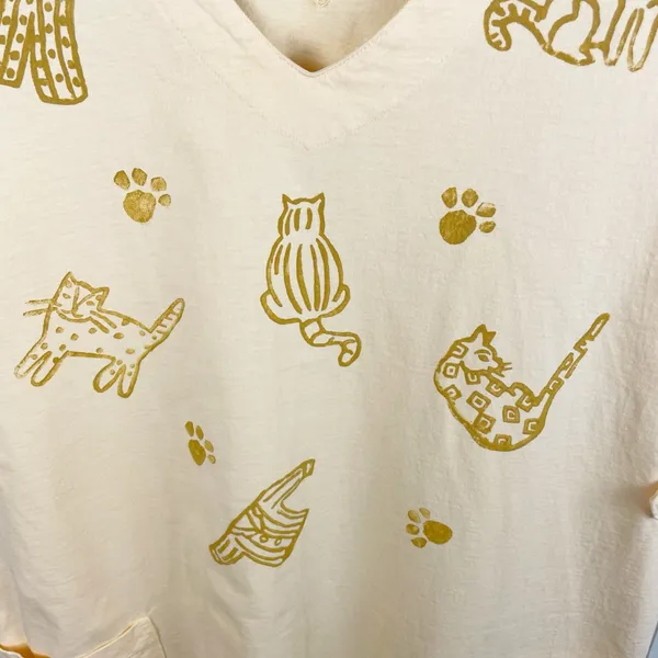Vintage 90s Viva City USA Cat Painted Dress Size XL Cotton Artsy Cottagecore - Image 7