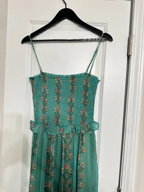 FREE PEOPLE Alejandra Smocked Bodice Tiered Sundress in Green Size Small - Image 9