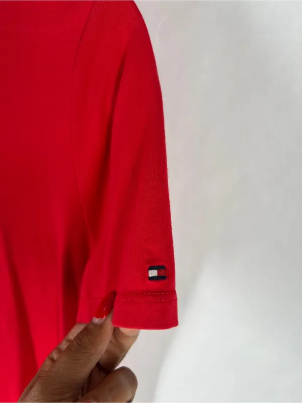 Tommy‎ Hilfiger Red Logo T-Shirt Dress Women’s Small Side Stripe Stretch Mini - Image 4
