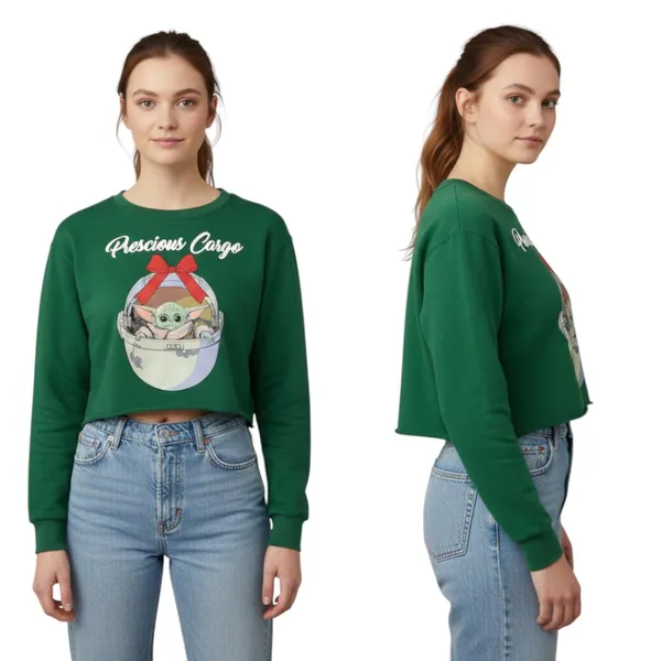 Star Wars Grogu Cropped Sweatshirt Women's M Green Baby Yoda The Mandalorian - Image 2