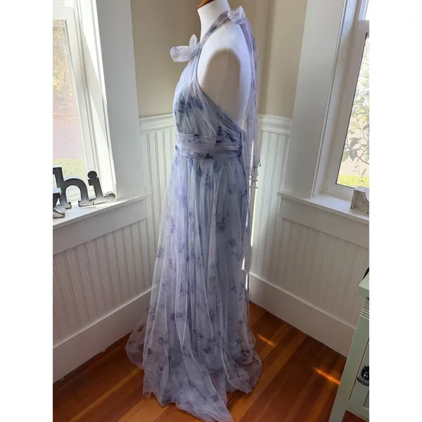 Dessy Collection 3131 Halter Tulle Floral Bridesmaid Maxi Dress Blue 10 NWT - Image 12