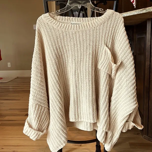 Chunky Knit Sweater Roomy Comfy Crochet Womens One Size - Image 5