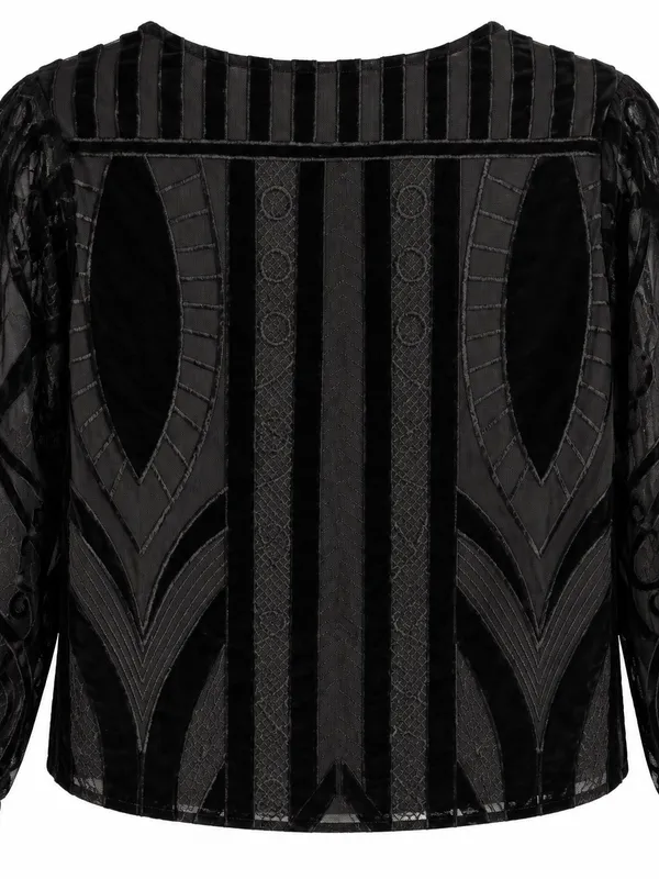 Eva Franco Art Deco Embroidered Mesh Top Womens S Black Burnout Velvet - Image 3