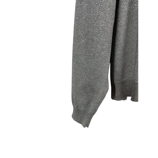 Lauren Ralph Lauren Faux Wrap Silver Shimmer Silk Blend Long Sleeve Sweater XL - Image 3