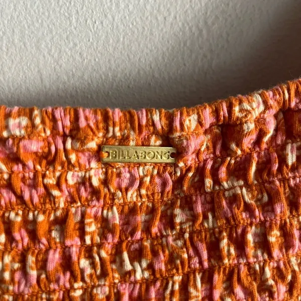 Billabong NWT Orange Ditsy Floral Puff Sleeve Smocked Crop Top L - Image 6