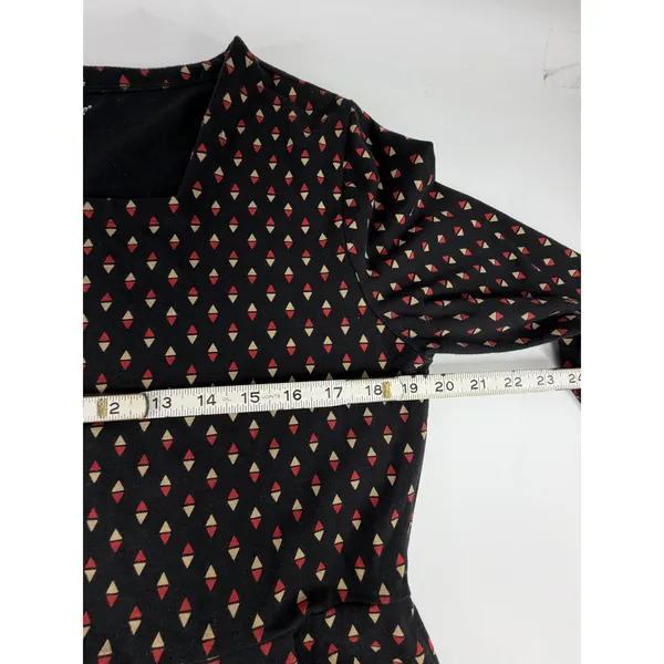 NorthStyle Womens M Black Red Geometric Print Square Neck Fit Flare Pocket Dress - Image 4