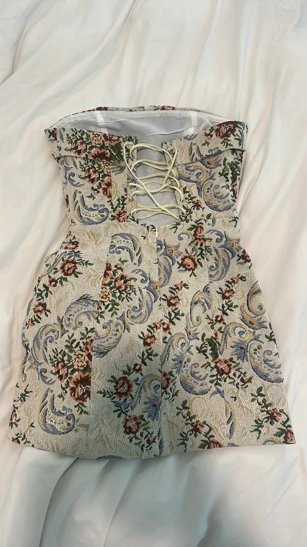 Edikted Floral Tapestry Mini Dress Lace-Up - Image 4