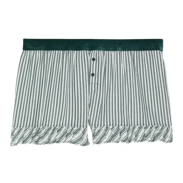 VS PINK Velvet Trim Ruffle Pajama Shorts Deep Forest Green & White Stripes SMALL - Image 14