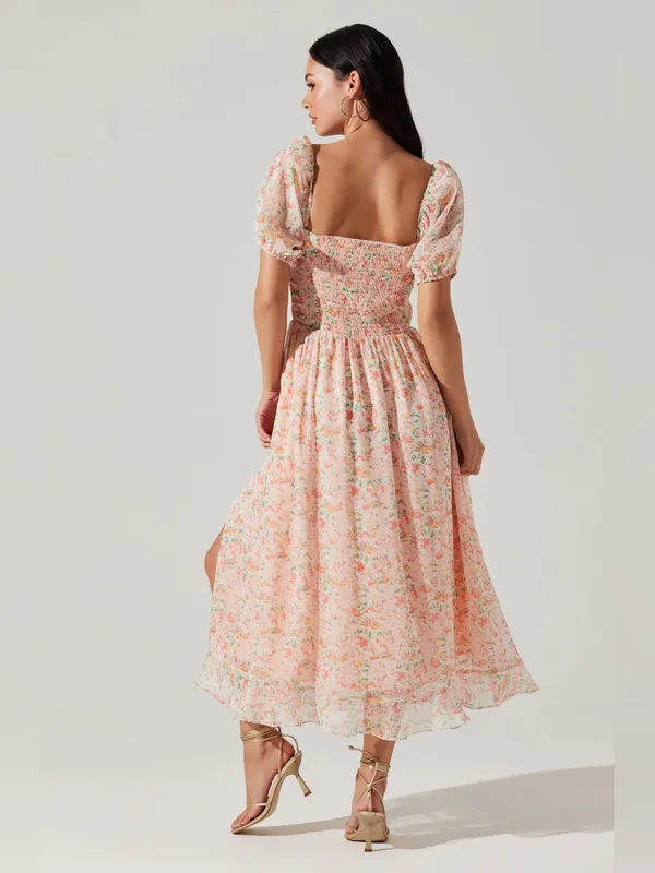 ASTR Lunaria Milkmaid Midi Dress Large Peach Floral Wedding Guest Garden Party - Image 7