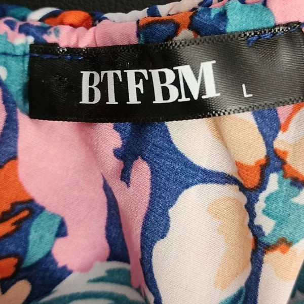 BTFBM‎ Floral One Shoulder Maxi Dress Pink Orange Ruffle Tiered Tropical Bobo L - Image 3