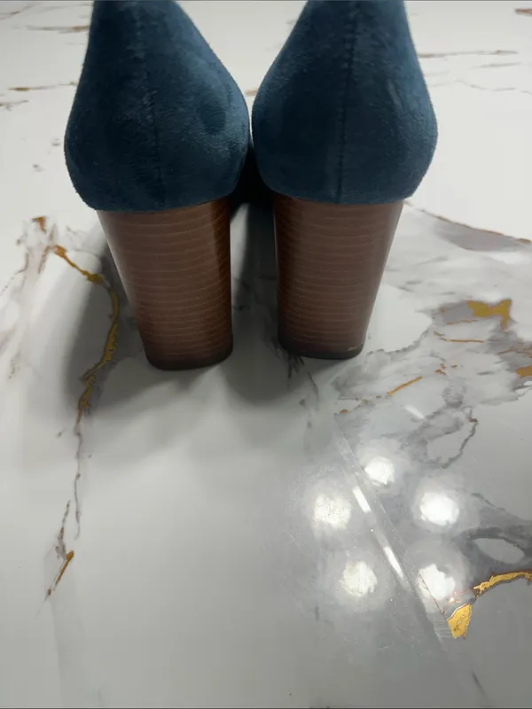 Franco Sarto Blue Suede Block Heel Pumps - Image 8