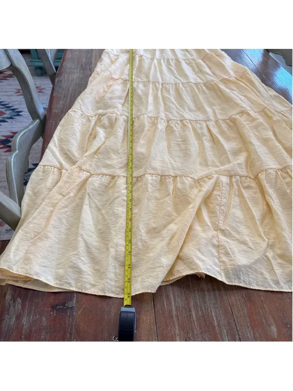 English Factory Butter Yellow Tiered Ruffle Sleeve Maxi Dress Size Large - Image 9