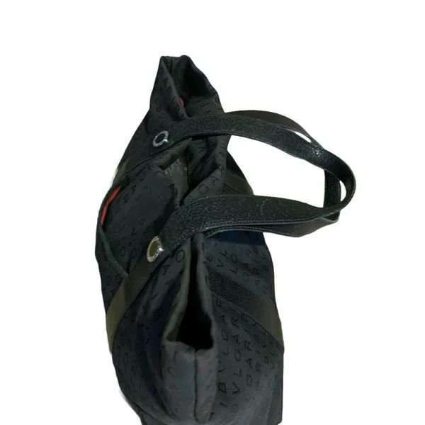 Bvlgari "Logo Mania" Black Signature Print Canvas Tote Bag With Leather Trim - Image 8