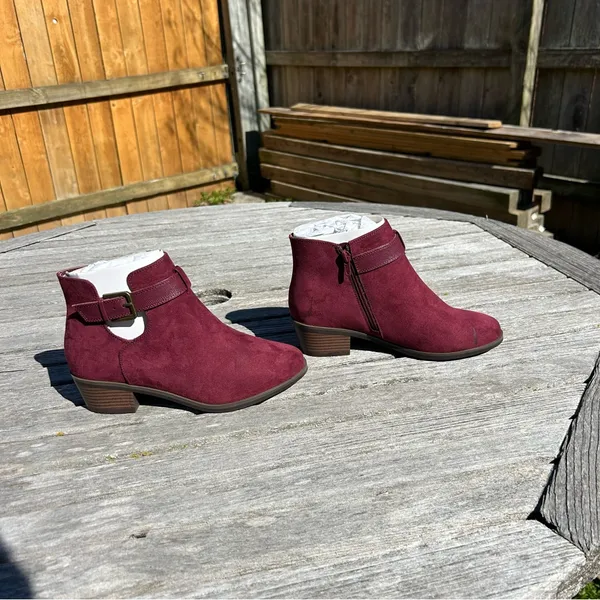 Market & Spruce Burgundy Faux Suede‎ Odeya Bootie Inner Ankle Zipper size 6 wide - Image 3
