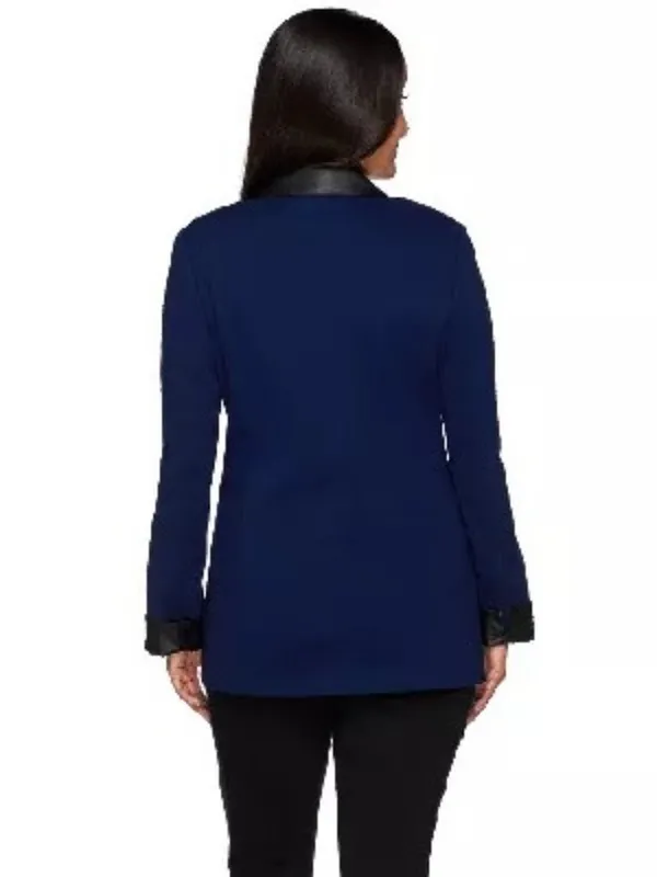 NWOT Susan Graver Size 14 Gray Ponte Jacket with Faux Leather Trim NEW - Image 6