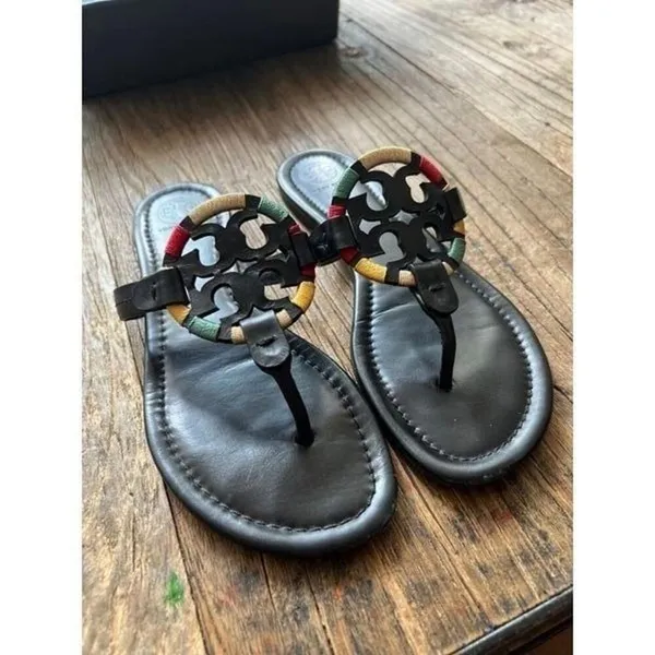 Tory Burch Miller Women's Flat Thong Embroidered Sandals -‎ Black, US 8 - Image 3