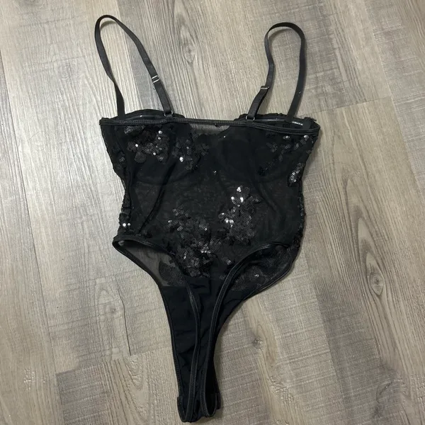Sequin Mesh Bodysuit Black - Image 2