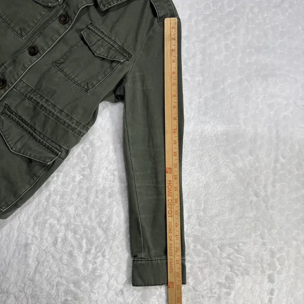 Old Navy Womens S Utility Jean Jacket Army Green Pockets Long Sleeve Grunge Y2K - Image 8