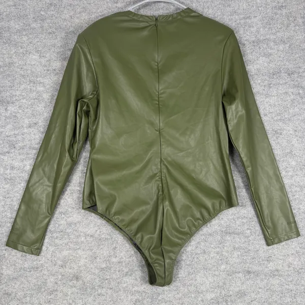 Adidas Ivy Park Size XL-1X Bodysuit Faux Leather Long Sleeve Wild Pine Green - Image 2