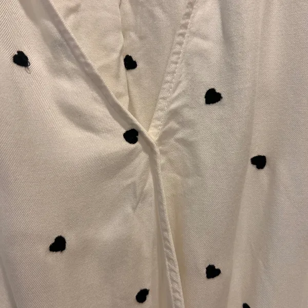 LOFT Lou & Grey White‎ Heart Print Long Sleeve Button Down Blouse Size Large - Image 2