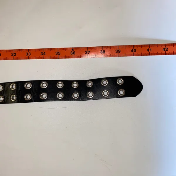 Black Faux Leather Double Prong Belt Silver-Tone Hardware Women's - Image 4
