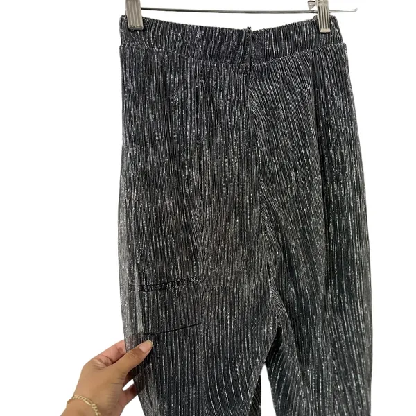 HOUSE OF CB Alexandra Lurex Silver Wide Leg Pants Trousers - Image 7
