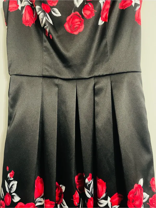 Vintage Formal Dark Romantic Satin Red Rose Gothic Flare Dress 6 Vampy Grunge - Image 7