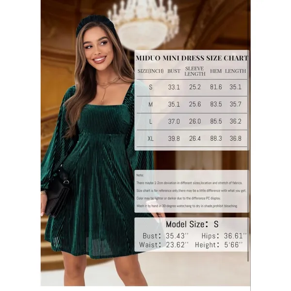 NEW Velvet Backless Square Neck Long Sleeve Loose Mini Dress XL - Image 3
