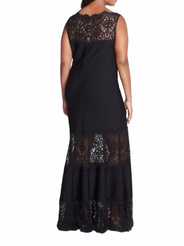 Tadashi Shoji Illusion Lace Pintuck Gown Black Large - Image 2