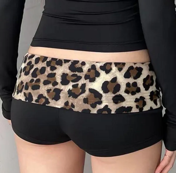 Lace & Leopard Y2K Leopard print fold over spandex shorts - Image 2