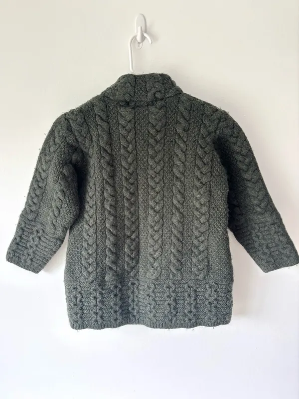 Aran Crafts Army Green Ireland 100% Irish Merino Wool Front Zip Chunky Sweater - Image 5