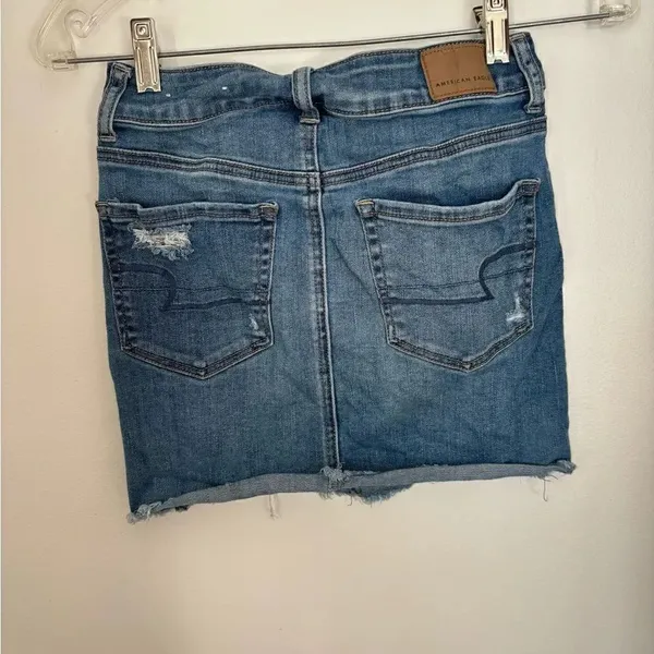 American Eagle Hi-Rise Mini Denim Skirt Distressed Size 00 Blue - Image 7